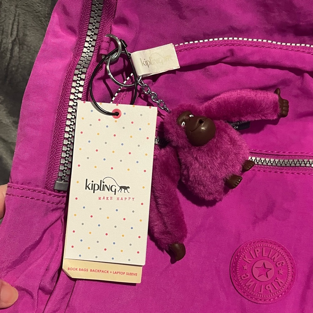 Kipling Pink Seoul Large Backpack new with tags Laptop sleeve - Picture 7 of 8